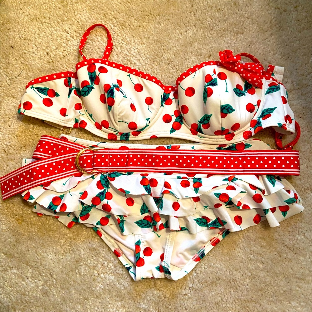 Juicy Couture Cherry Swimsuit (Size: Medium Top, Size: P/TP Bottoms)
